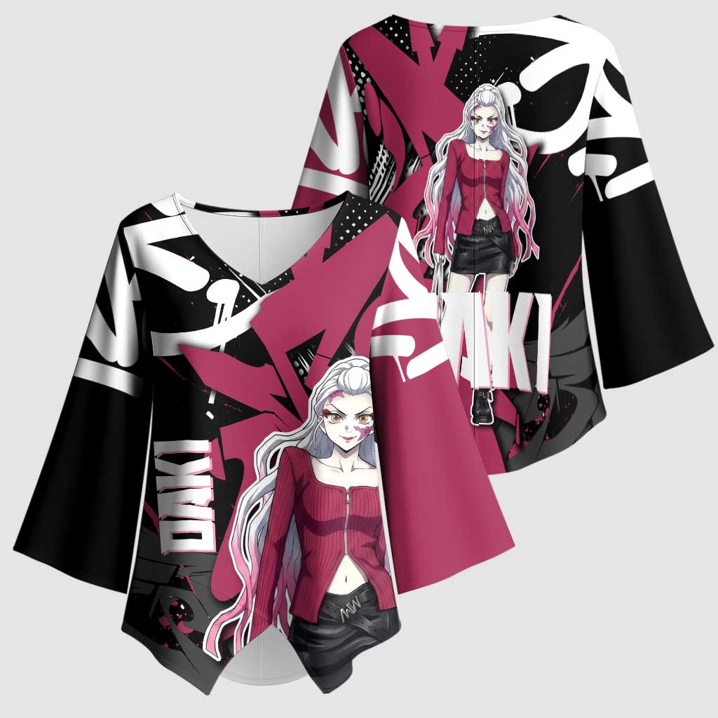 Daki Demon Slayer Kimono Sleeve Blouse Pink Graffiti Anime Aesthetic