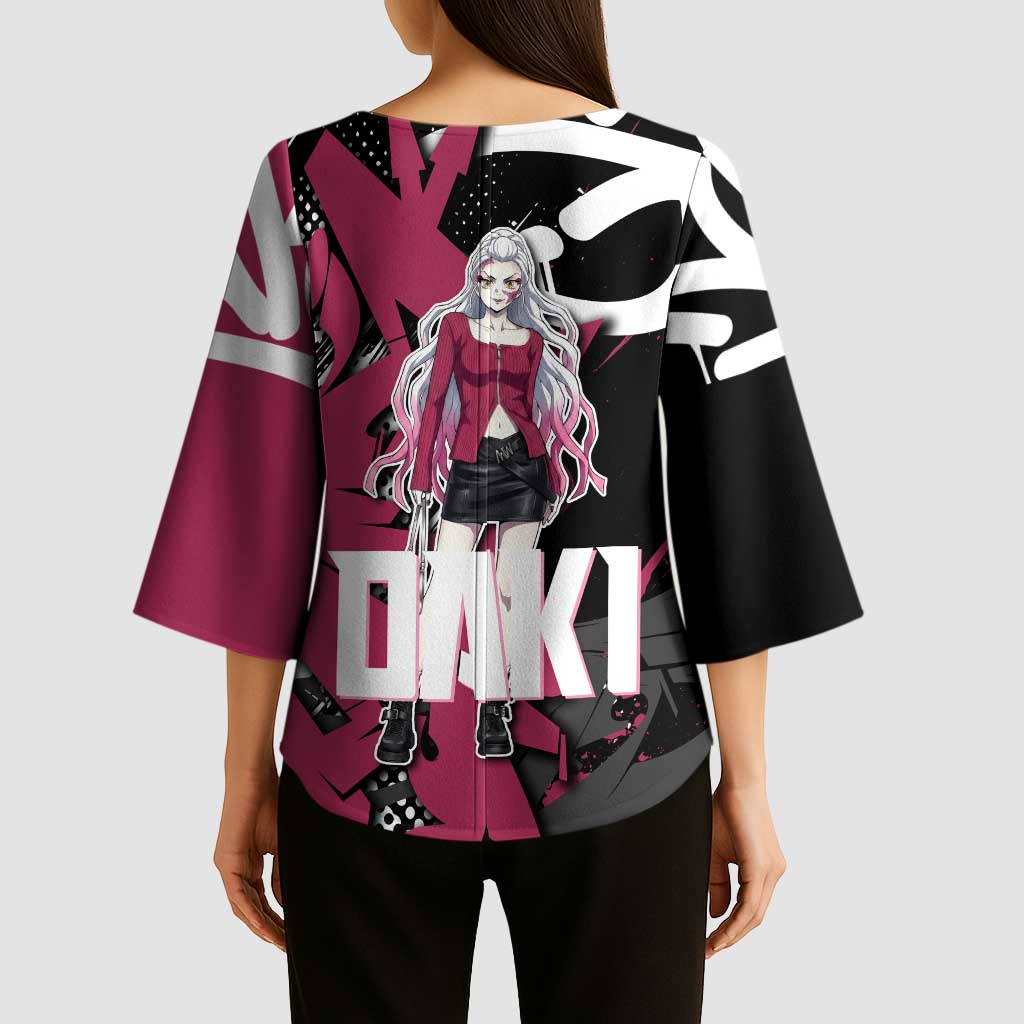 Daki Demon Slayer Kimono Sleeve Blouse Pink Graffiti Anime Aesthetic