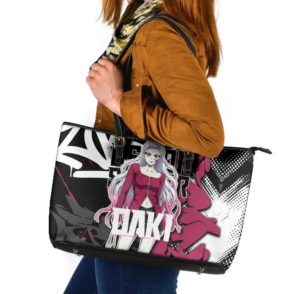 Daki Demon Slayer Leather Tote Bag Pink Graffiti Anime Aesthetic