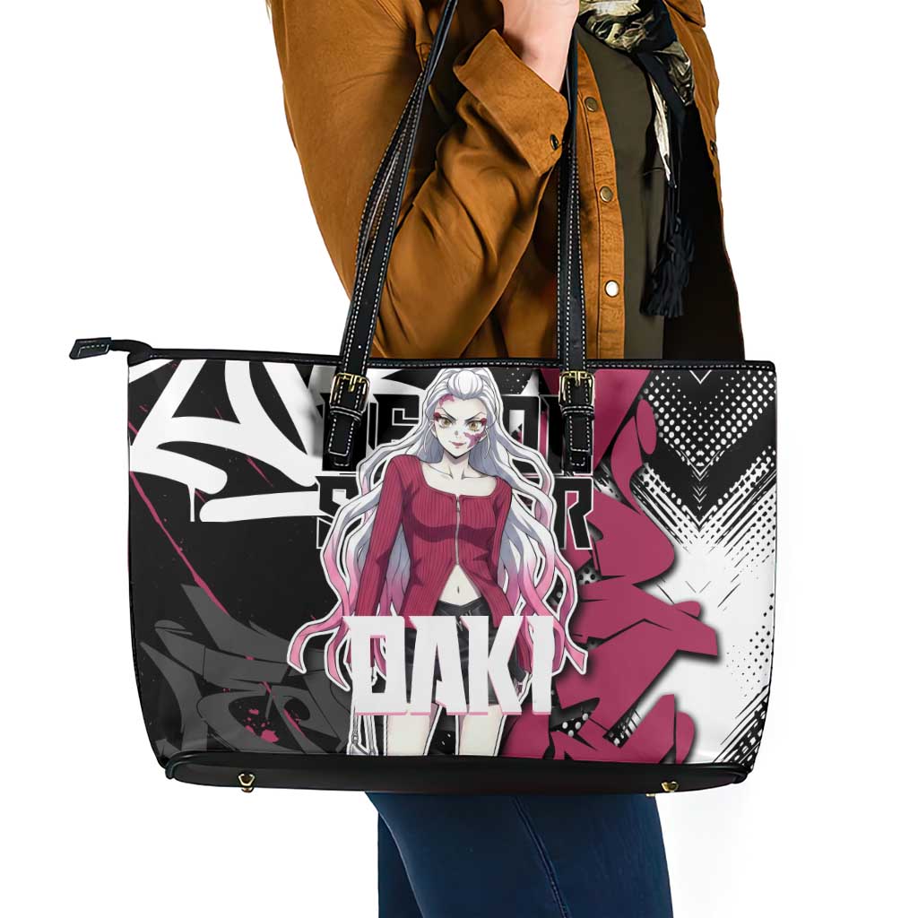 Daki Demon Slayer Leather Tote Bag Pink Graffiti Anime Aesthetic