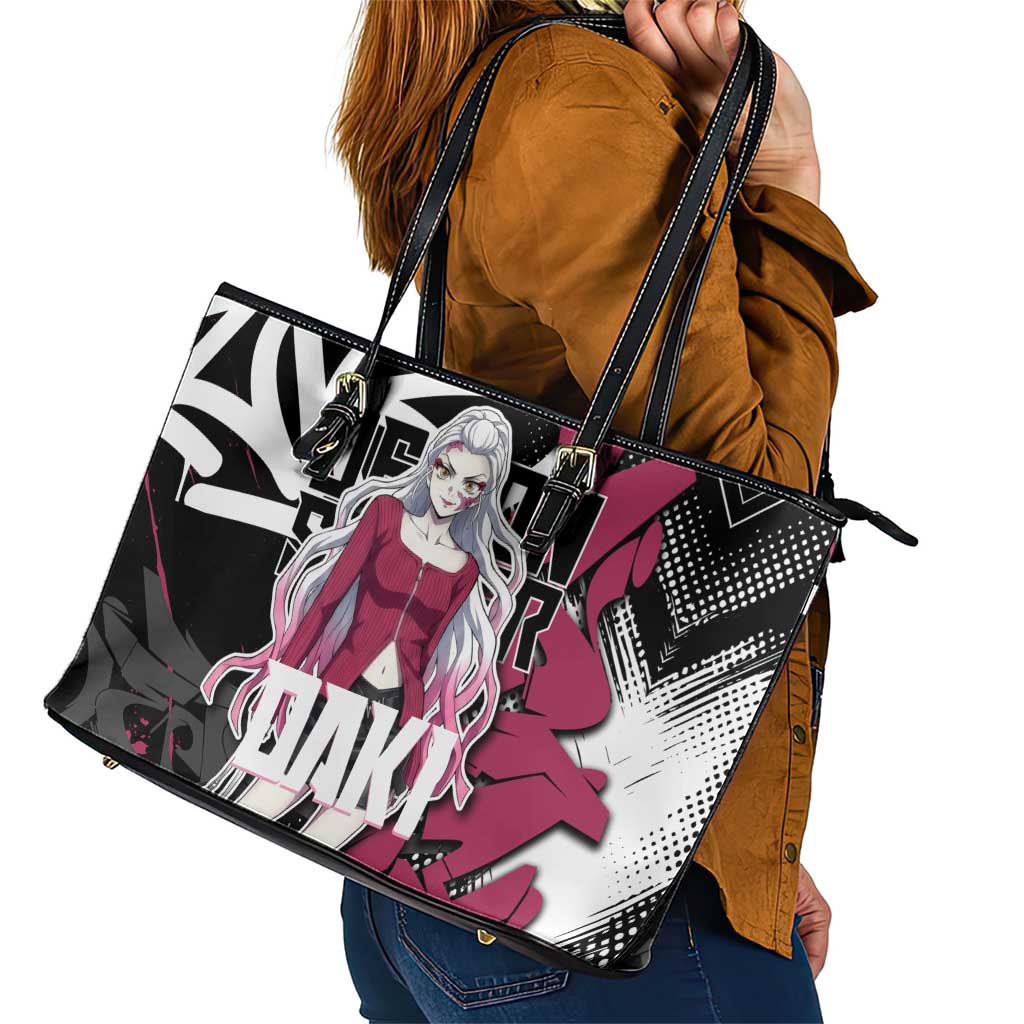 Daki Demon Slayer Leather Tote Bag Pink Graffiti Anime Aesthetic
