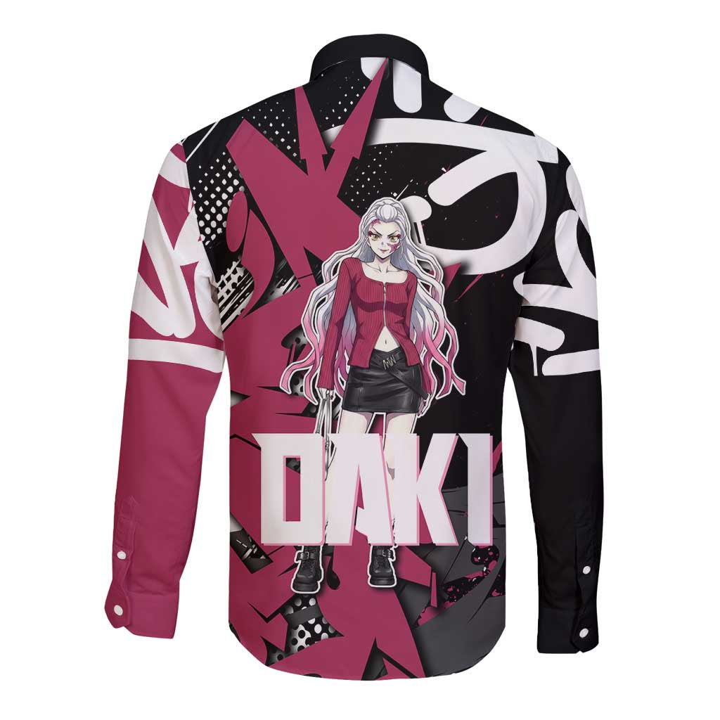 Daki Demon Slayer Long Sleeve Button Shirt Pink Graffiti Anime Aesthetic