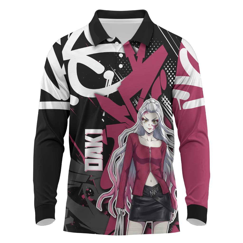 Daki Demon Slayer Long Sleeve Polo Shirt Pink Graffiti Anime Aesthetic