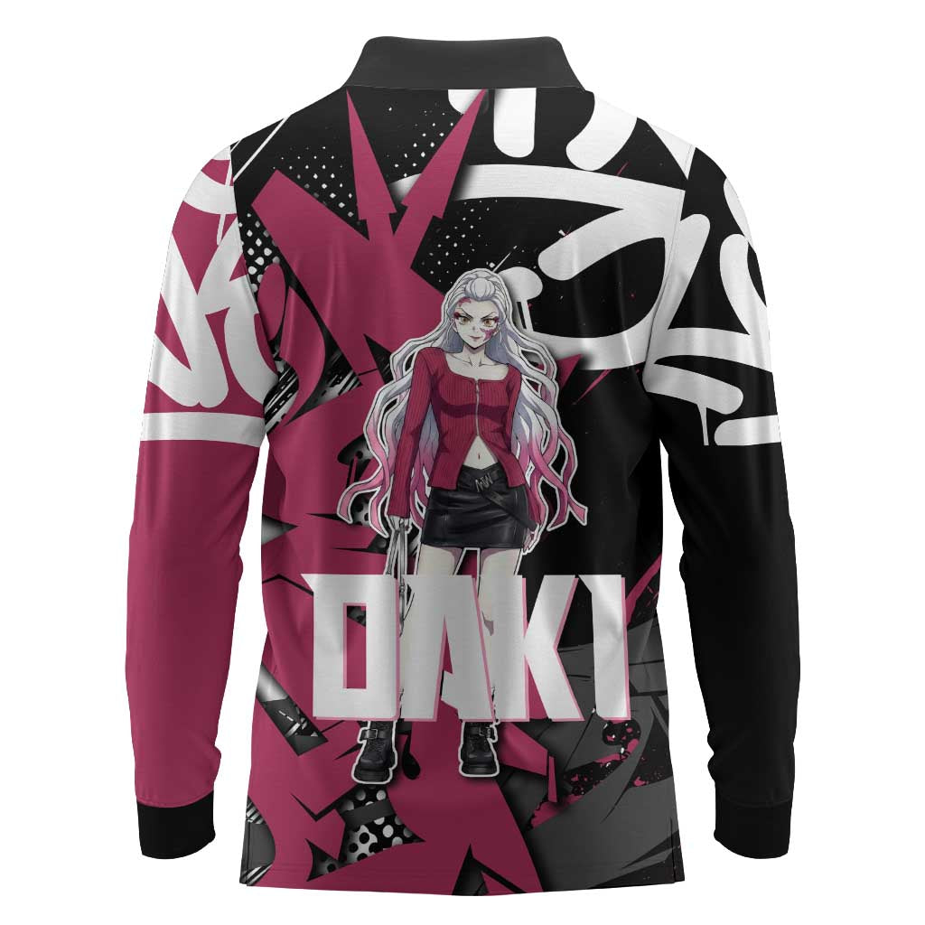 Daki Demon Slayer Long Sleeve Polo Shirt Pink Graffiti Anime Aesthetic