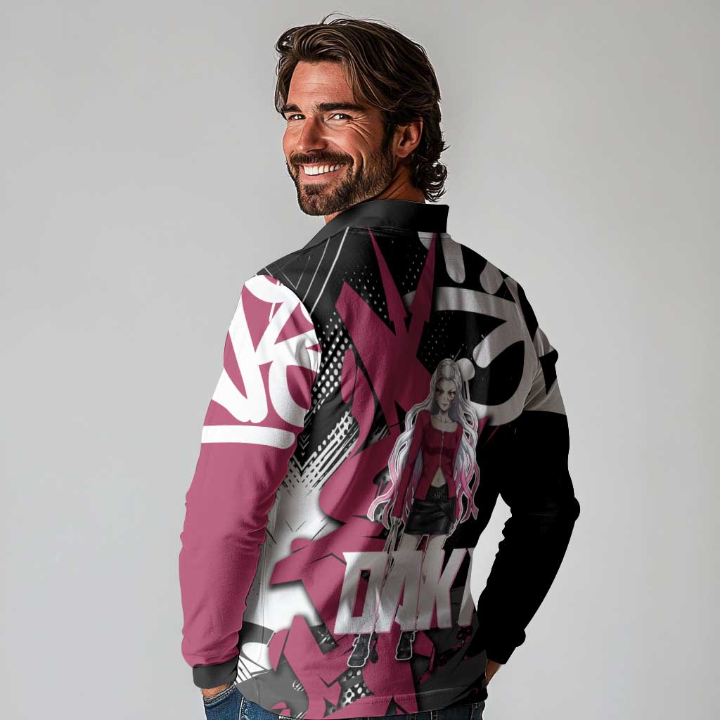 Daki Demon Slayer Long Sleeve Polo Shirt Pink Graffiti Anime Aesthetic