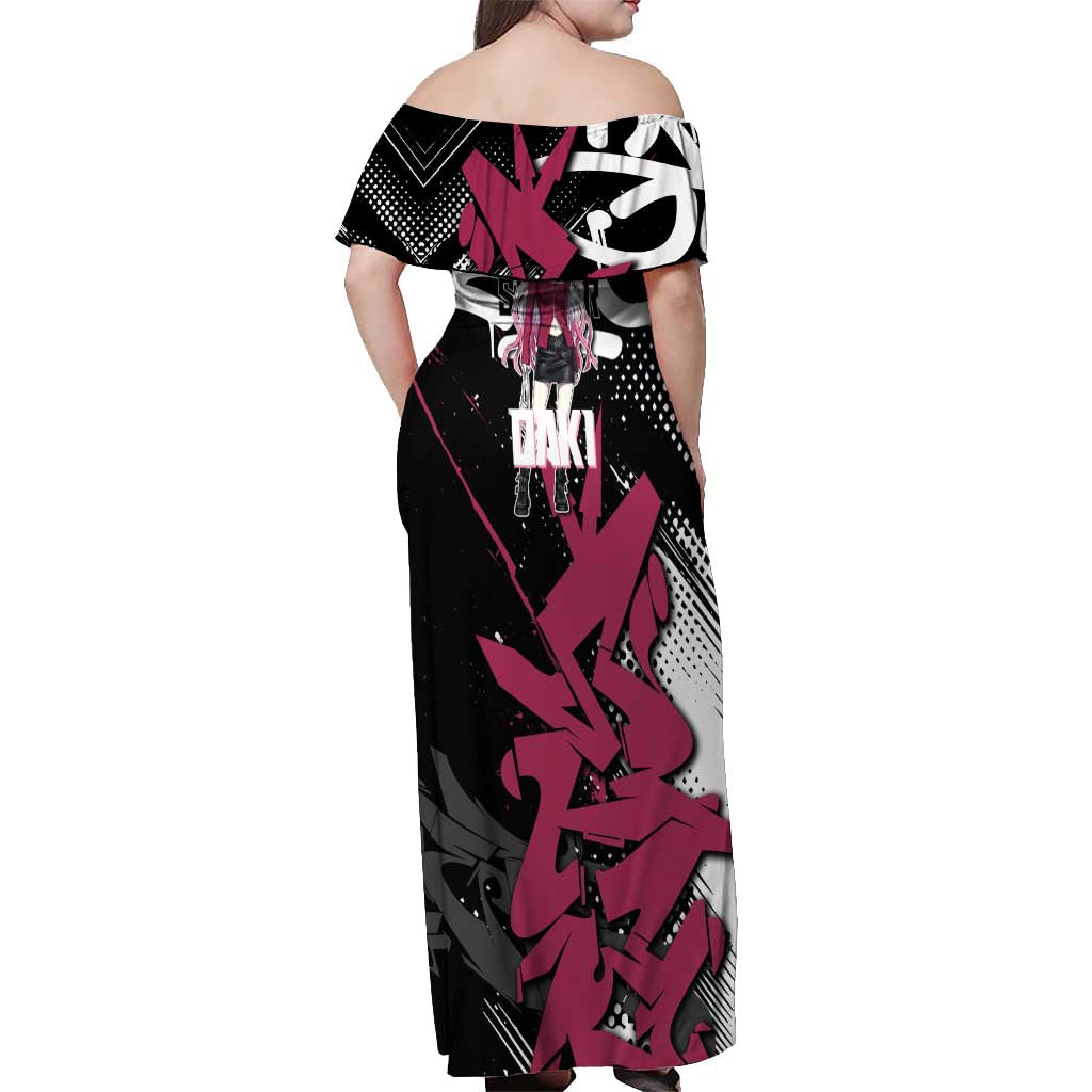 Daki Demon Slayer Off Shoulder Maxi Dress Pink Graffiti Anime Aesthetic