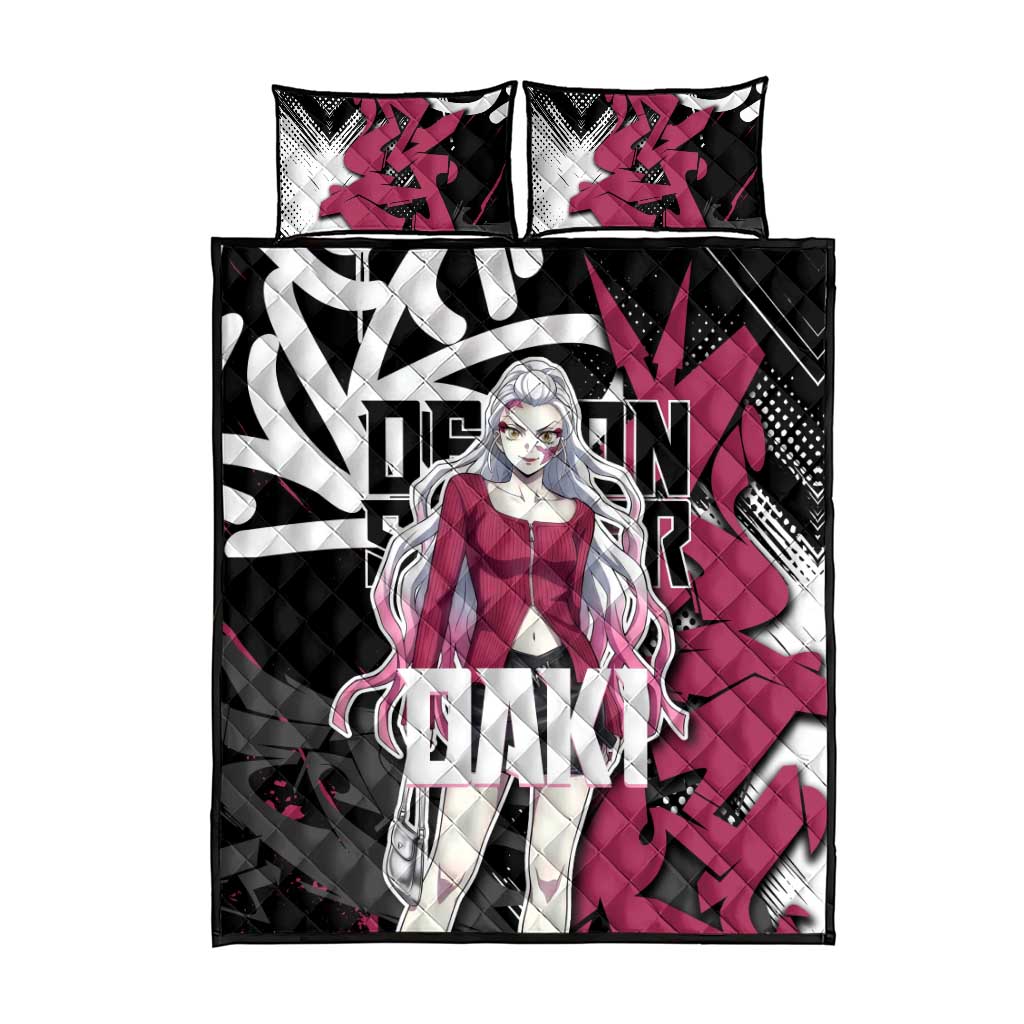 Daki Demon Slayer Quilt Bed Set Pink Graffiti Anime Aesthetic