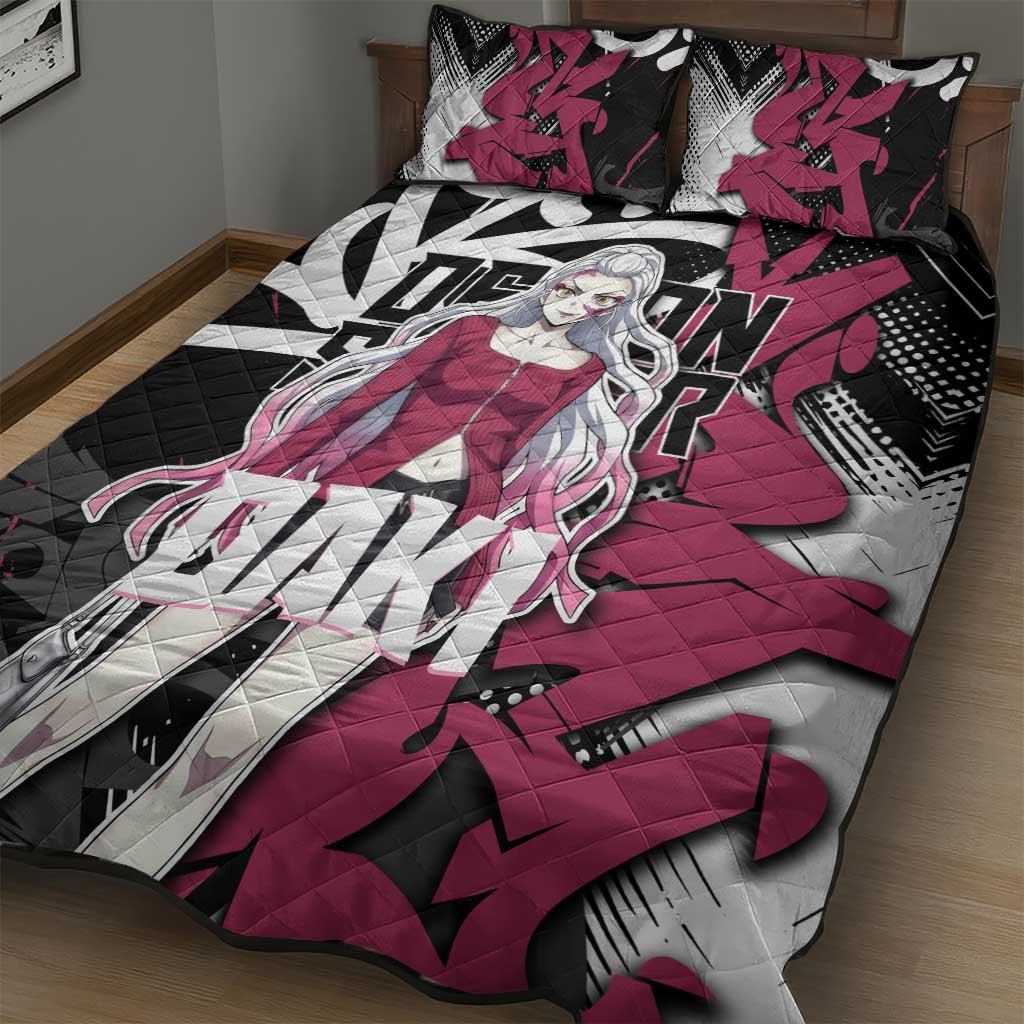Daki Demon Slayer Quilt Bed Set Pink Graffiti Anime Aesthetic