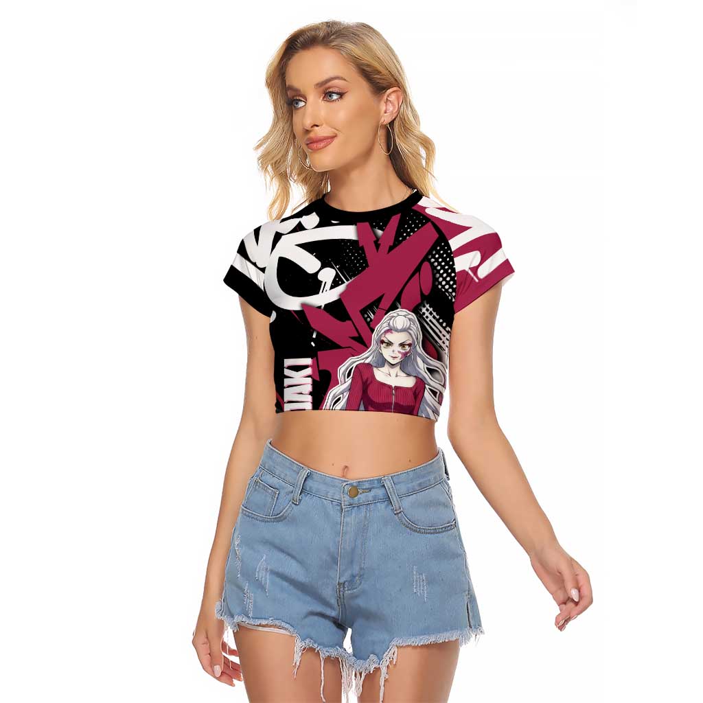 Daki Demon Slayer Raglan Cropped T Shirt Pink Graffiti Anime Aesthetic