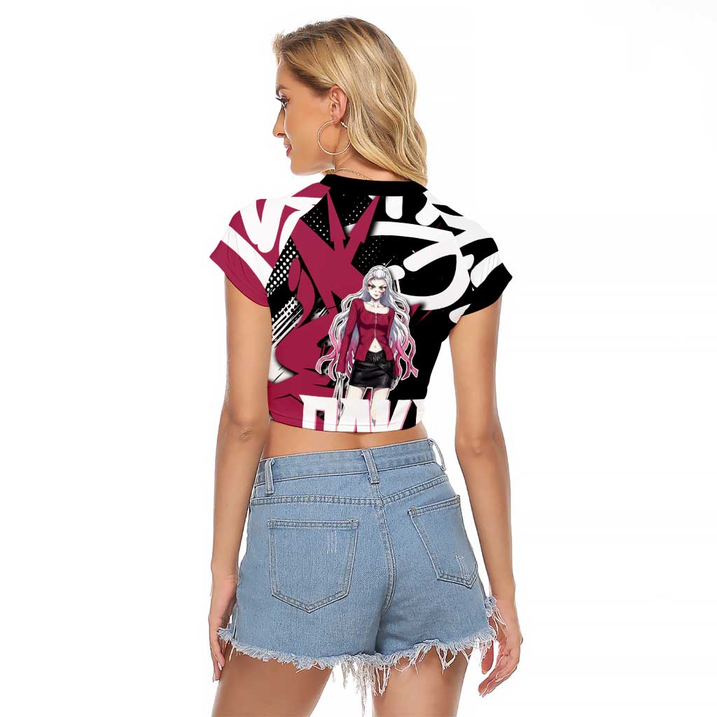 Daki Demon Slayer Raglan Cropped T Shirt Pink Graffiti Anime Aesthetic