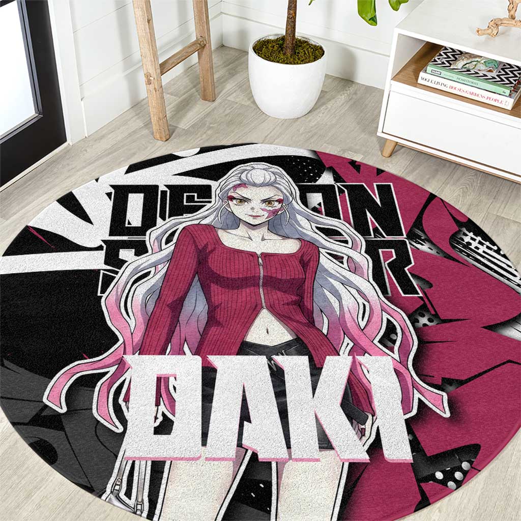 Daki Demon Slayer Round Carpet Pink Graffiti Anime Aesthetic