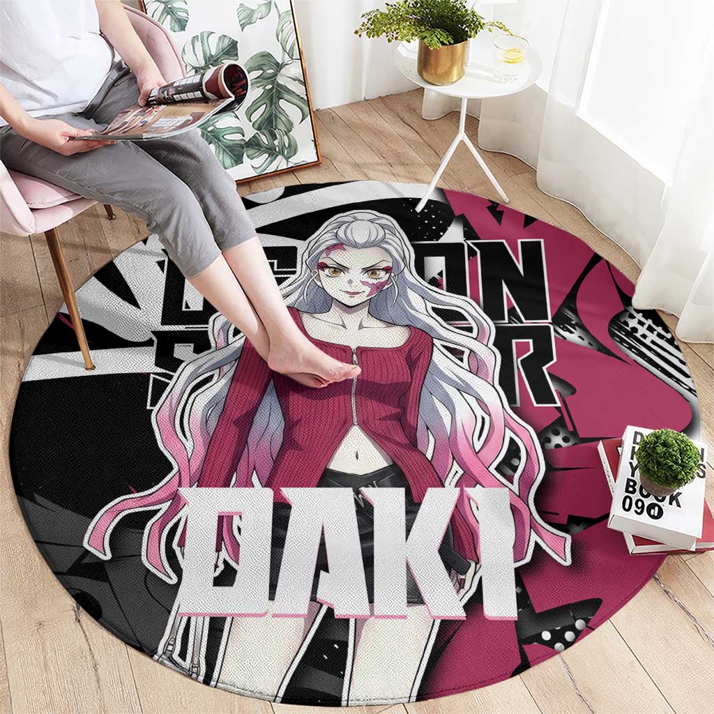Daki Demon Slayer Round Carpet Pink Graffiti Anime Aesthetic