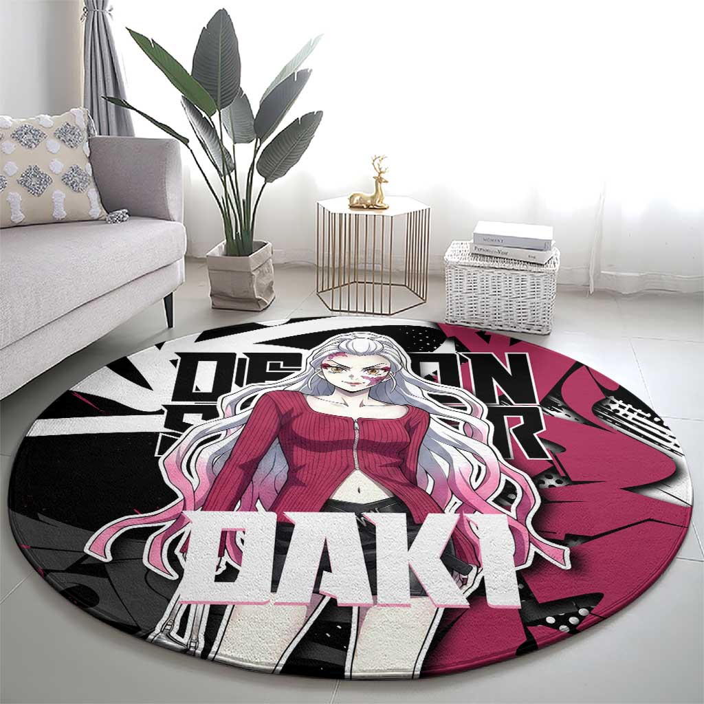 Daki Demon Slayer Round Carpet Pink Graffiti Anime Aesthetic