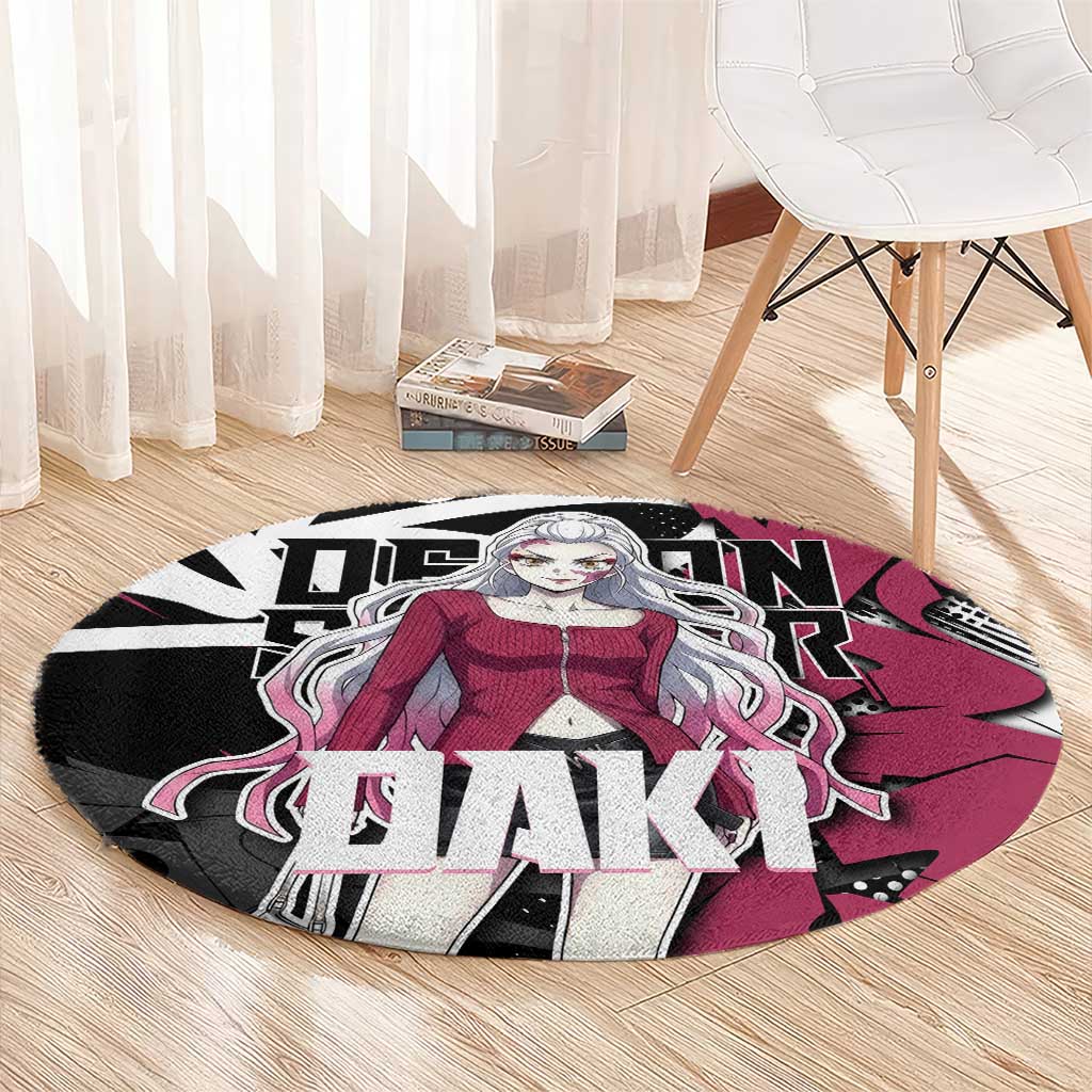Daki Demon Slayer Round Carpet Pink Graffiti Anime Aesthetic