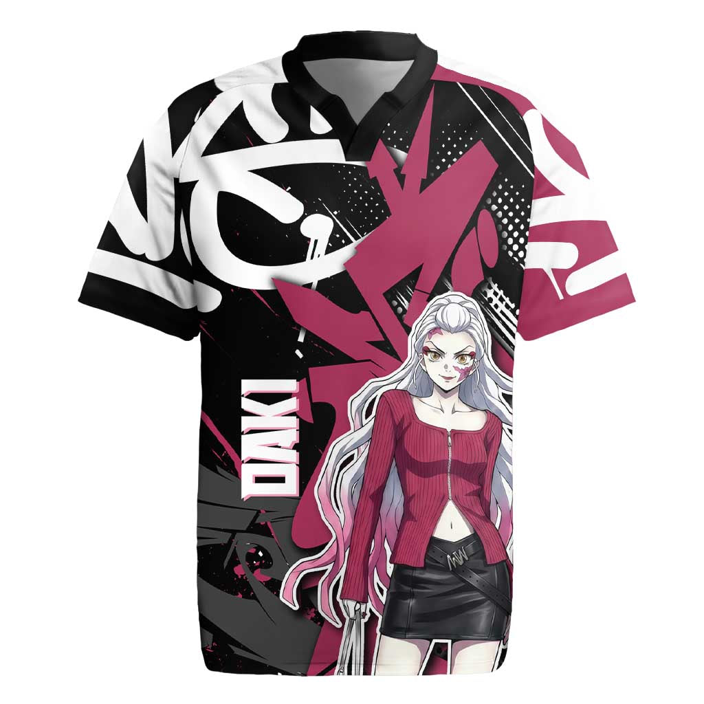 Daki Demon Slayer Rugby Jersey Pink Graffiti Anime Aesthetic