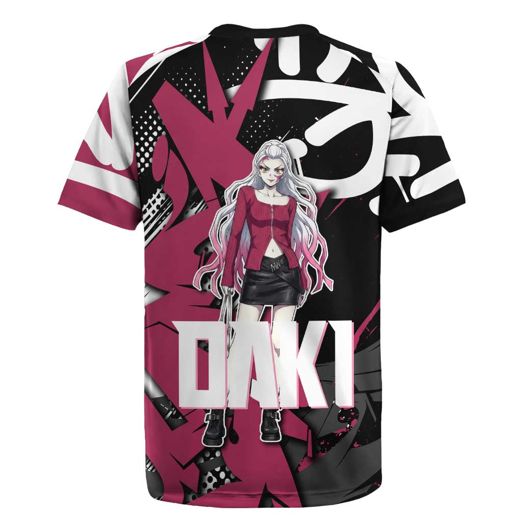 Daki Demon Slayer Rugby Jersey Pink Graffiti Anime Aesthetic