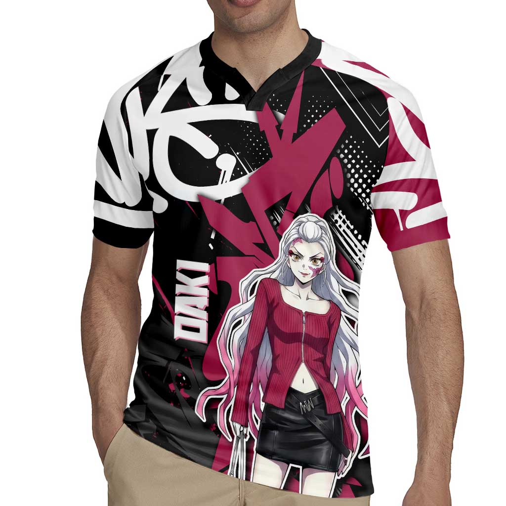 Daki Demon Slayer Rugby Jersey Pink Graffiti Anime Aesthetic