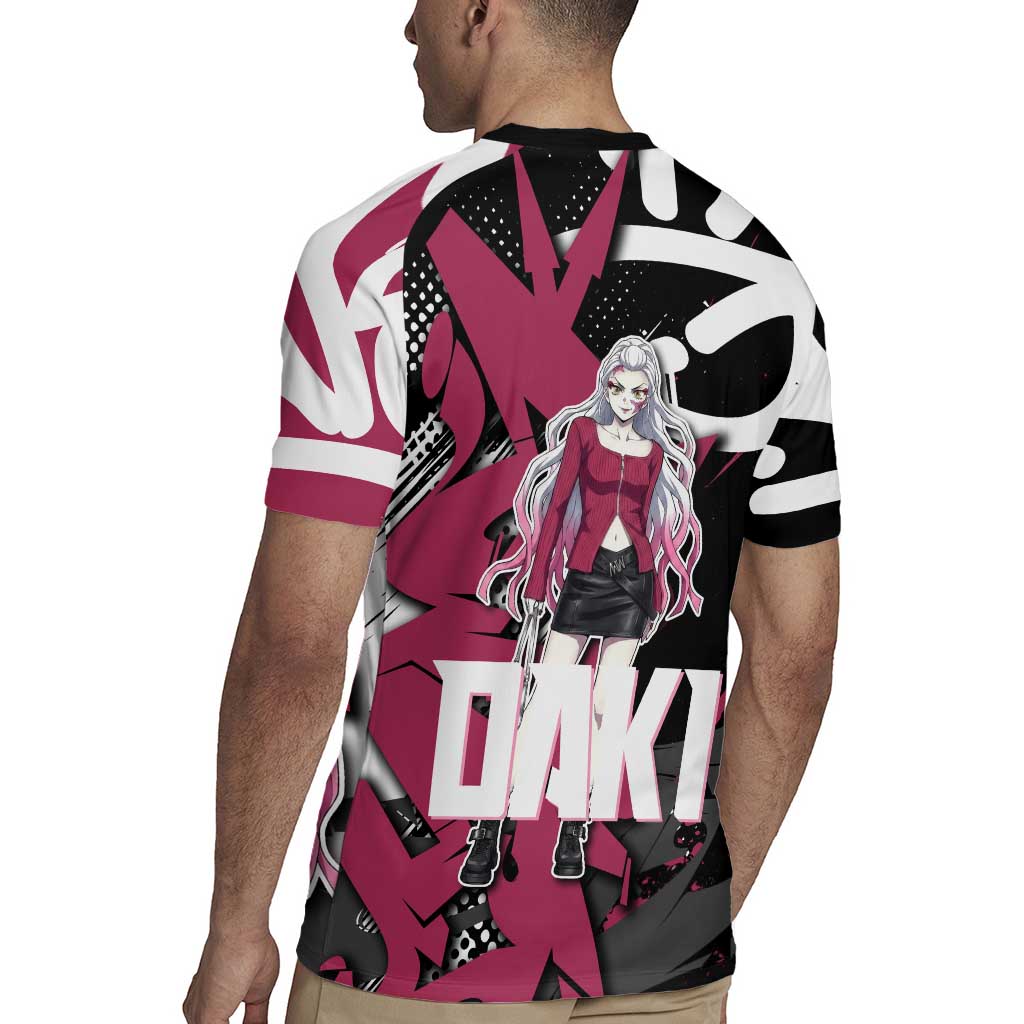 Daki Demon Slayer Rugby Jersey Pink Graffiti Anime Aesthetic