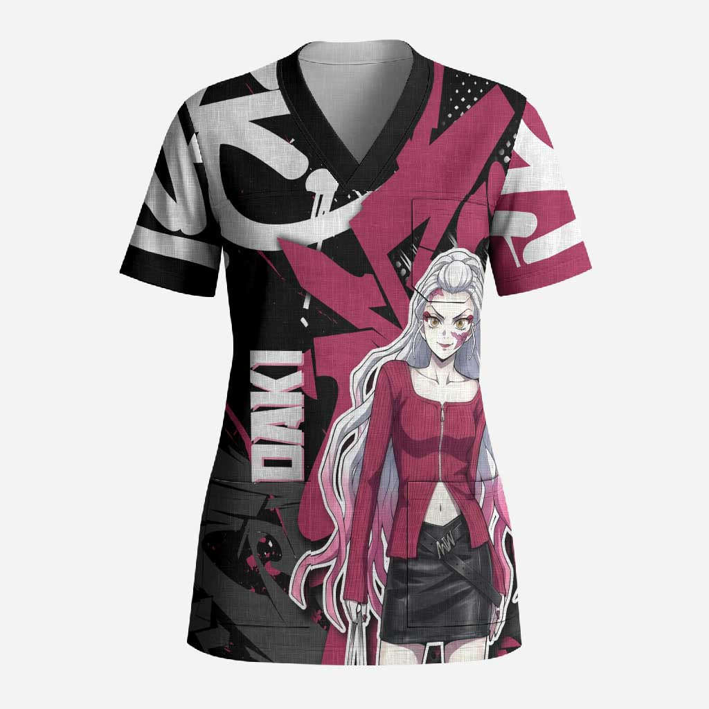 Daki Demon Slayer Scrub Top Pink Graffiti Anime Aesthetic