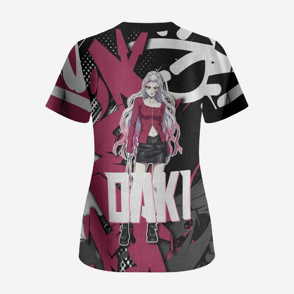 Daki Demon Slayer Scrub Top Pink Graffiti Anime Aesthetic