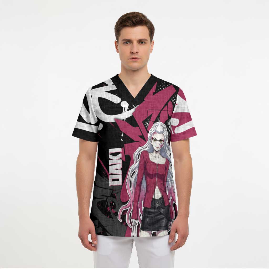 Daki Demon Slayer Scrub Top Pink Graffiti Anime Aesthetic