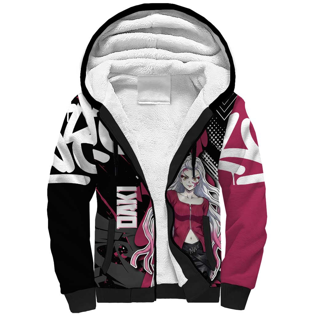 Daki Demon Slayer Sherpa Hoodie Pink Graffiti Anime Aesthetic