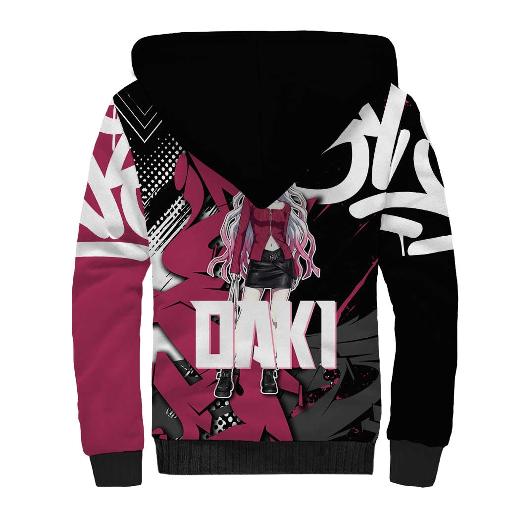 Daki Demon Slayer Sherpa Hoodie Pink Graffiti Anime Aesthetic