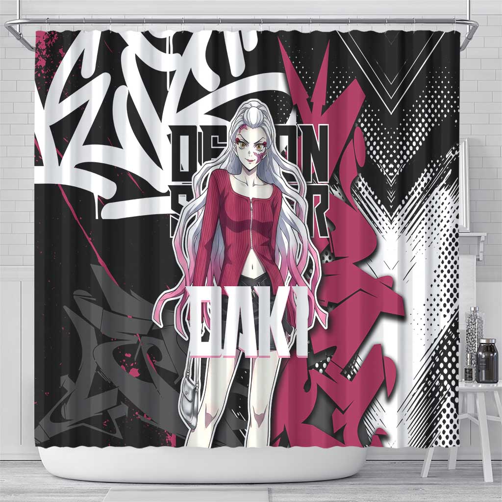 Daki Demon Slayer Shower Curtain Pink Graffiti Anime Aesthetic
