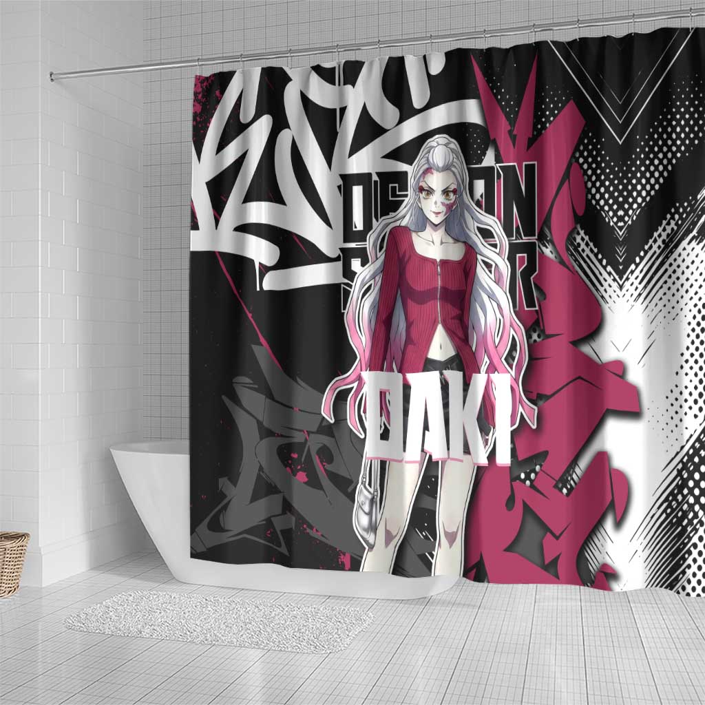 Daki Demon Slayer Shower Curtain Pink Graffiti Anime Aesthetic
