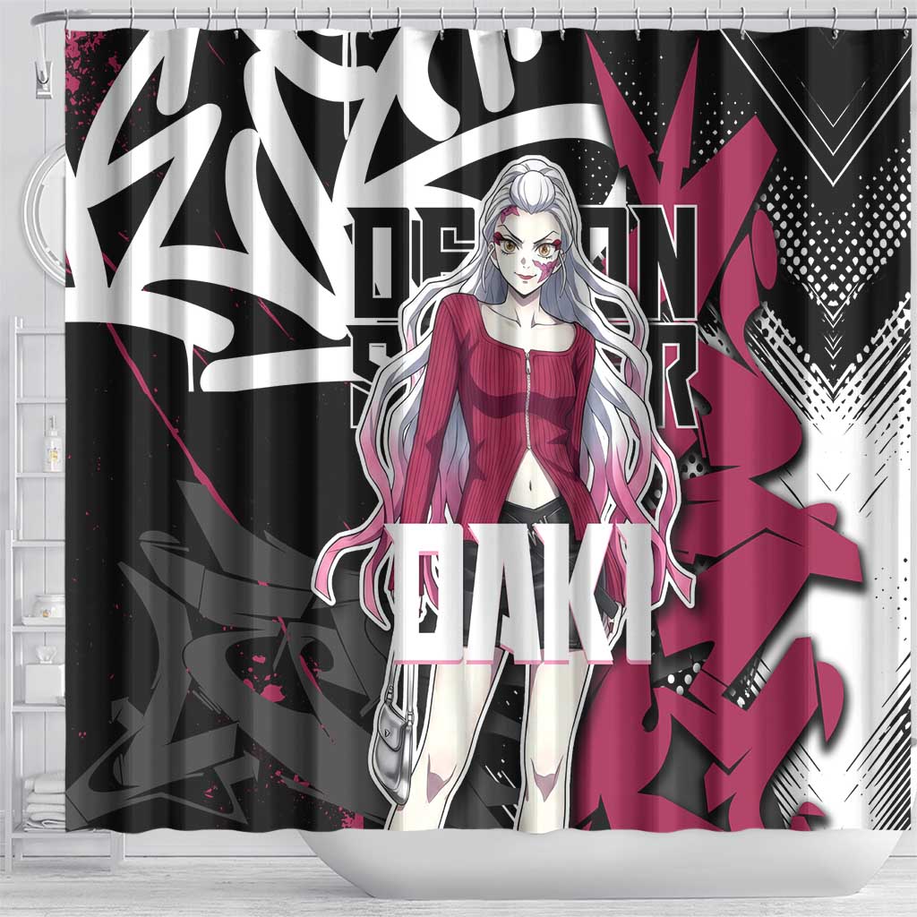 Daki Demon Slayer Shower Curtain Pink Graffiti Anime Aesthetic