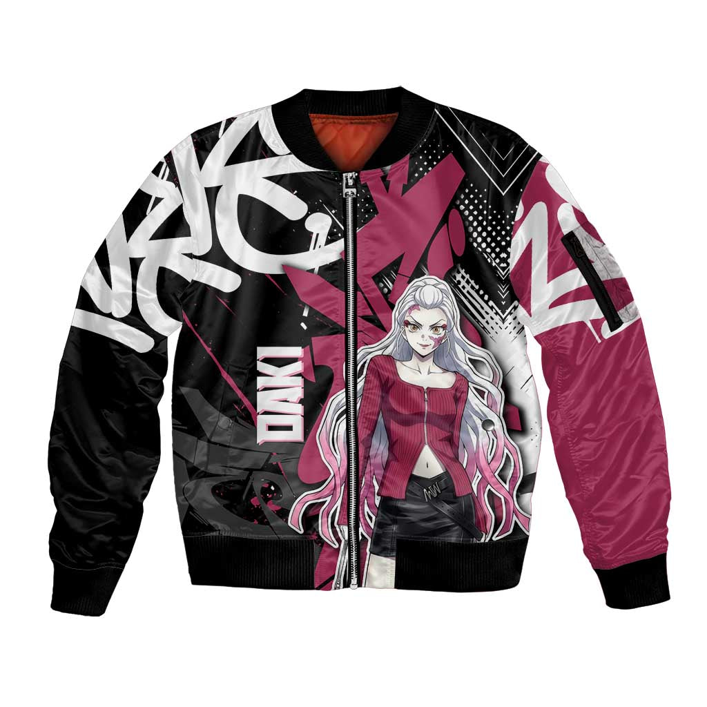 Daki Demon Slayer Sleeve Zip Bomber Jacket Pink Graffiti Anime Aesthetic