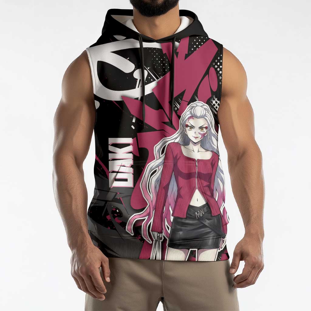 Daki Demon Slayer Sleeveless Hoodie Pink Graffiti Anime Aesthetic