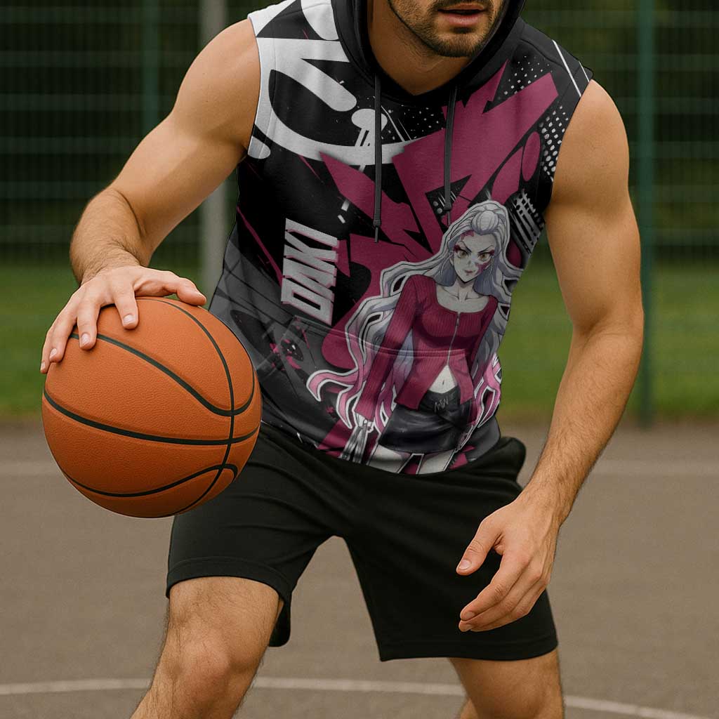 Daki Demon Slayer Sleeveless Hoodie Pink Graffiti Anime Aesthetic