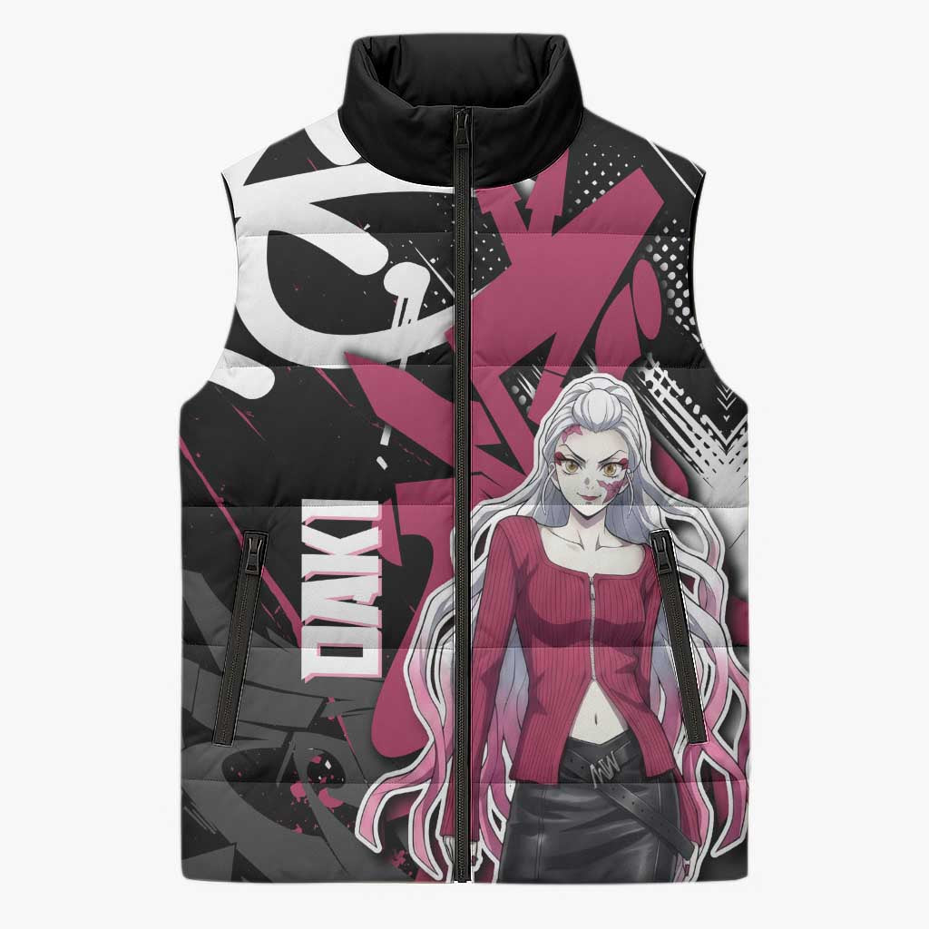 Daki Demon Slayer Sleeveless Puffer Jacket Pink Graffiti Anime Aesthetic