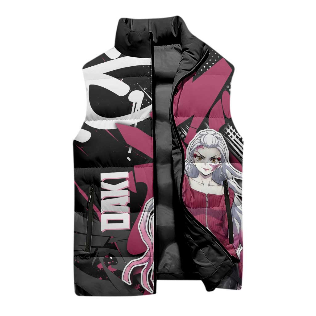Daki Demon Slayer Sleeveless Puffer Jacket Pink Graffiti Anime Aesthetic