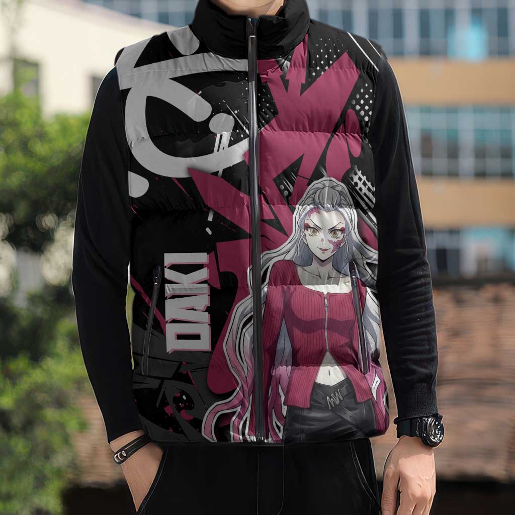 Daki Demon Slayer Sleeveless Puffer Jacket Pink Graffiti Anime Aesthetic