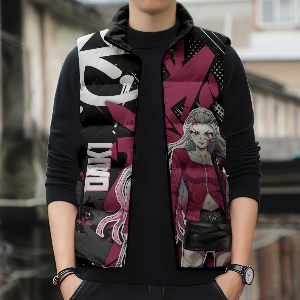 Daki Demon Slayer Sleeveless Puffer Jacket Pink Graffiti Anime Aesthetic