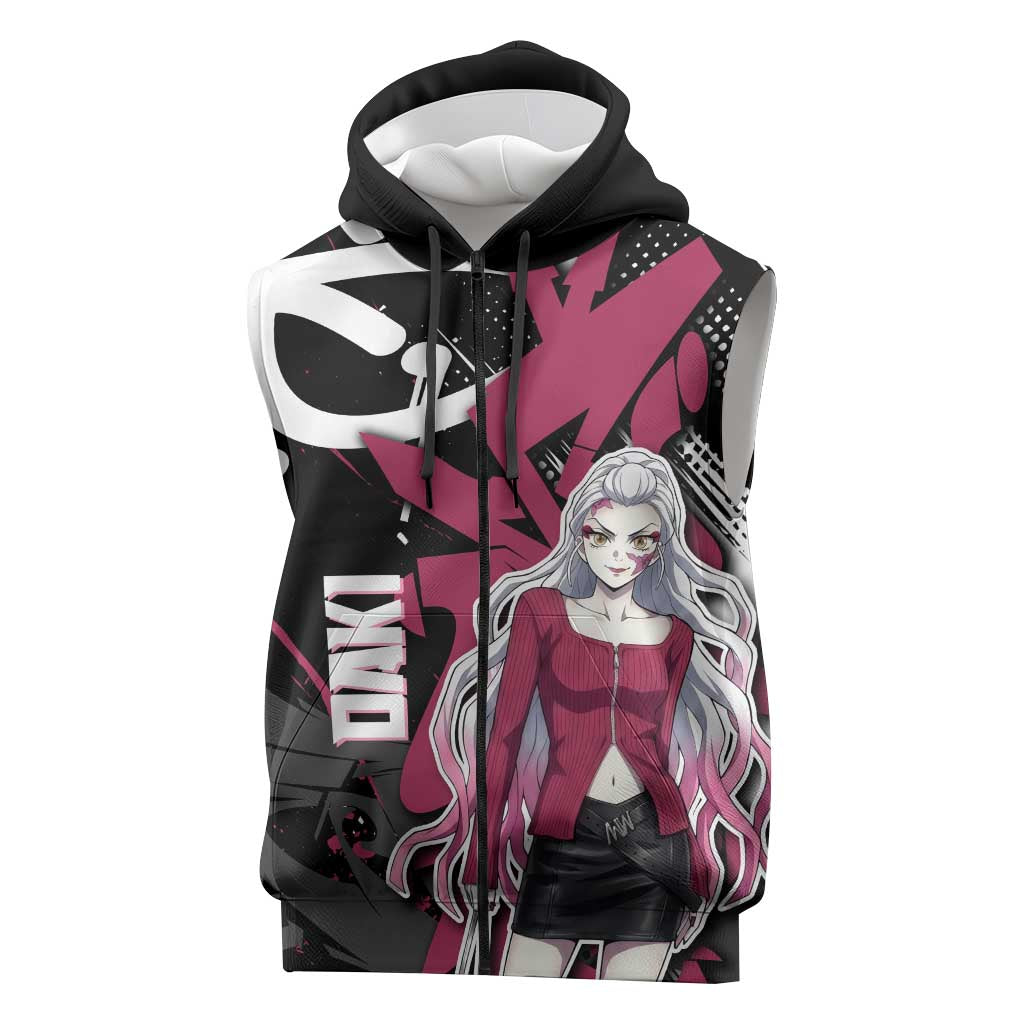 Daki Demon Slayer Sleeveless Zip Hoodie Pink Graffiti Anime Aesthetic
