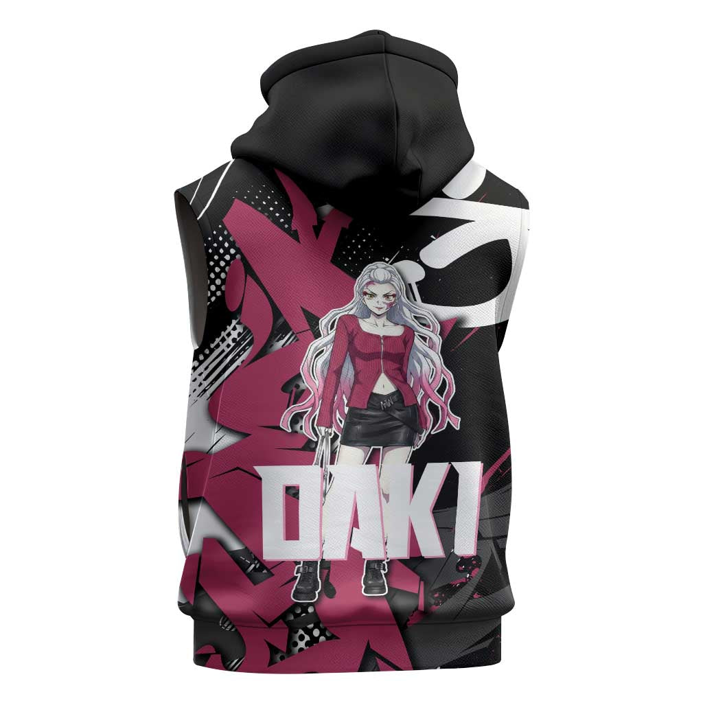 Daki Demon Slayer Sleeveless Zip Hoodie Pink Graffiti Anime Aesthetic