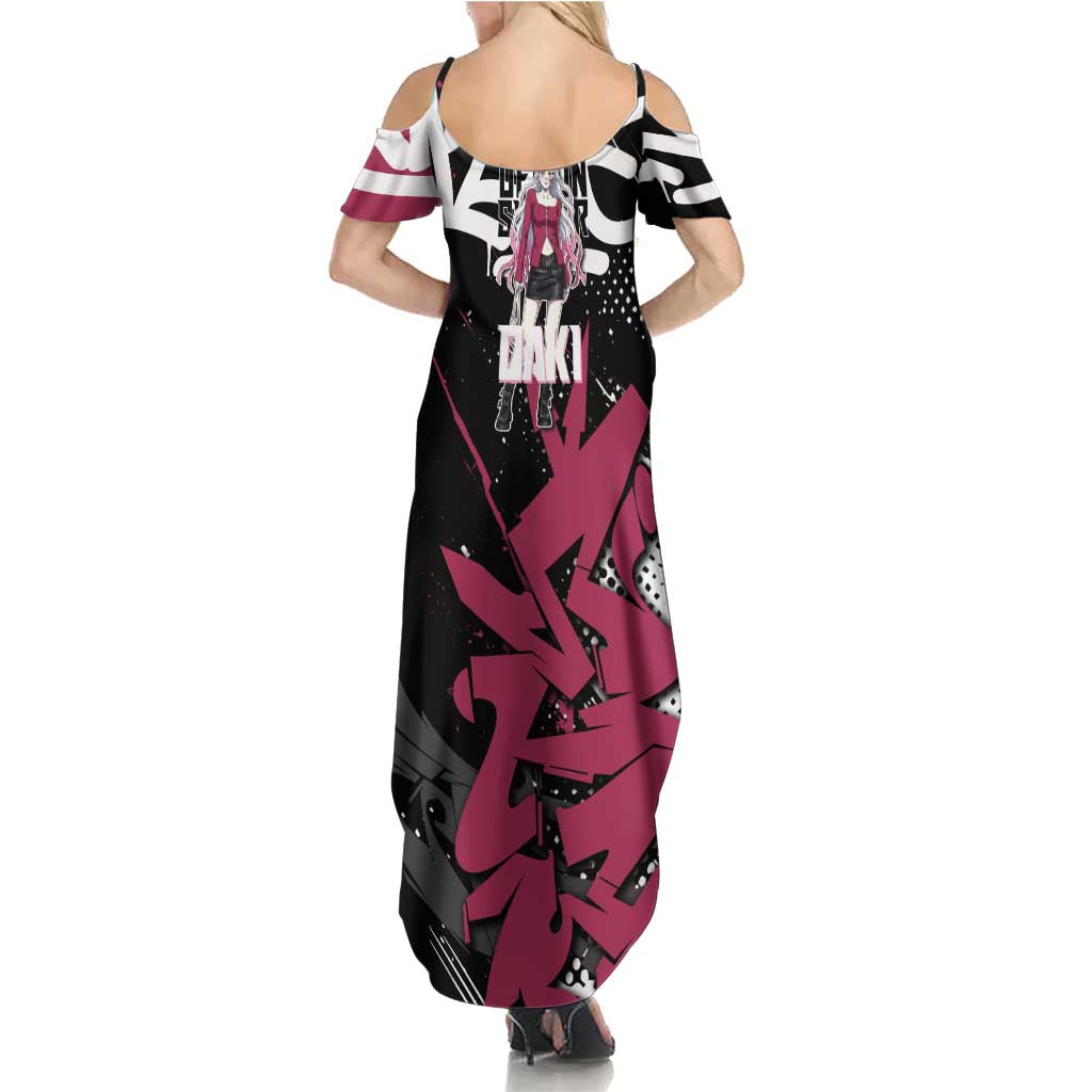 Daki Demon Slayer Summer Maxi Dress Pink Graffiti Anime Aesthetic