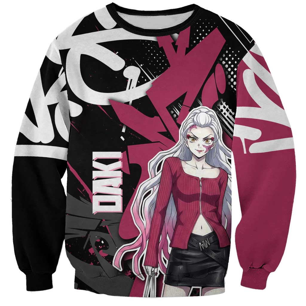 Daki Demon Slayer Sweatshirt Pink Graffiti Anime Aesthetic