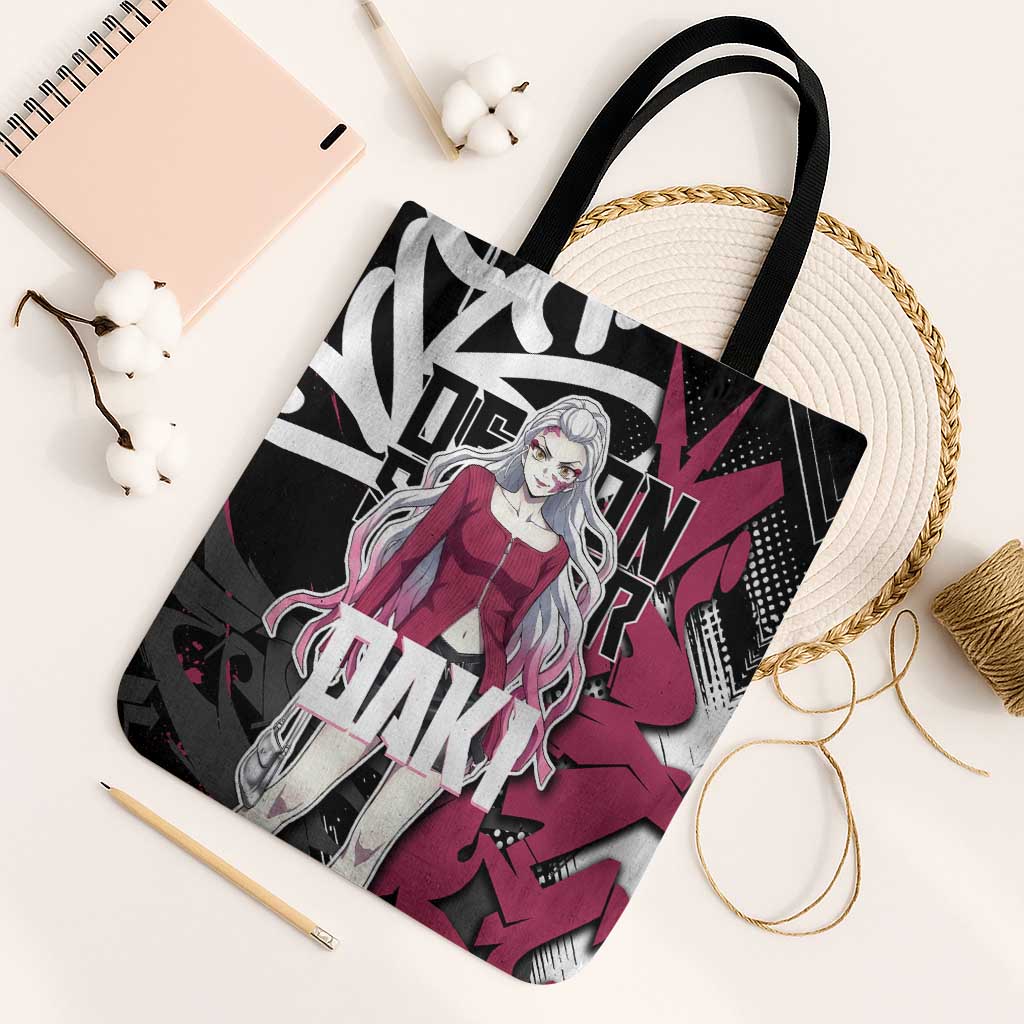 Daki Demon Slayer Tote Bag Pink Graffiti Anime Aesthetic