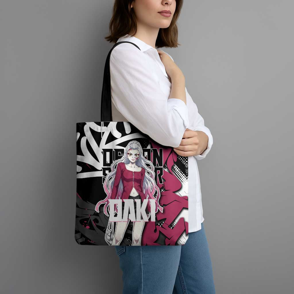 Daki Demon Slayer Tote Bag Pink Graffiti Anime Aesthetic