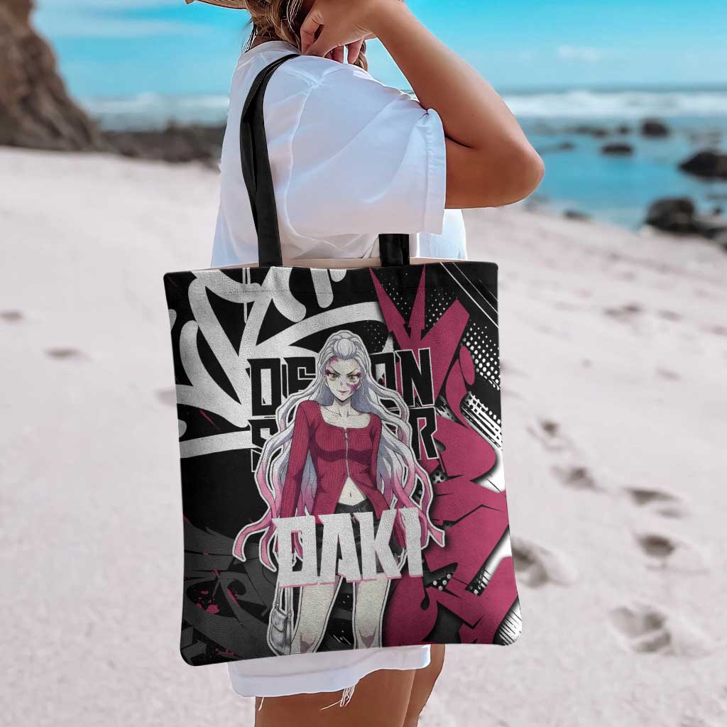 Daki Demon Slayer Tote Bag Pink Graffiti Anime Aesthetic