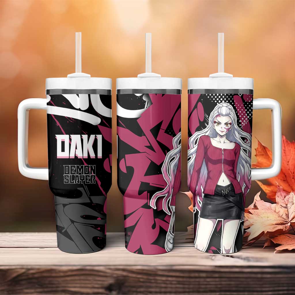 Daki Demon Slayer Tumbler With Handle Pink Graffiti Anime Aesthetic