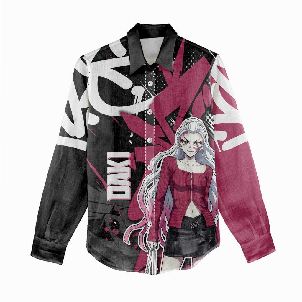 Daki Demon Slayer Women Casual Shirt Pink Graffiti Anime Aesthetic