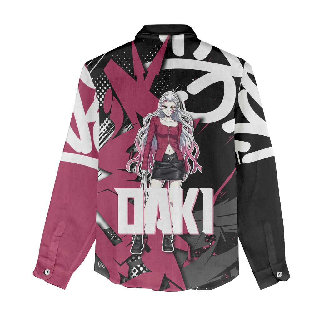 Daki Demon Slayer Women Casual Shirt Pink Graffiti Anime Aesthetic