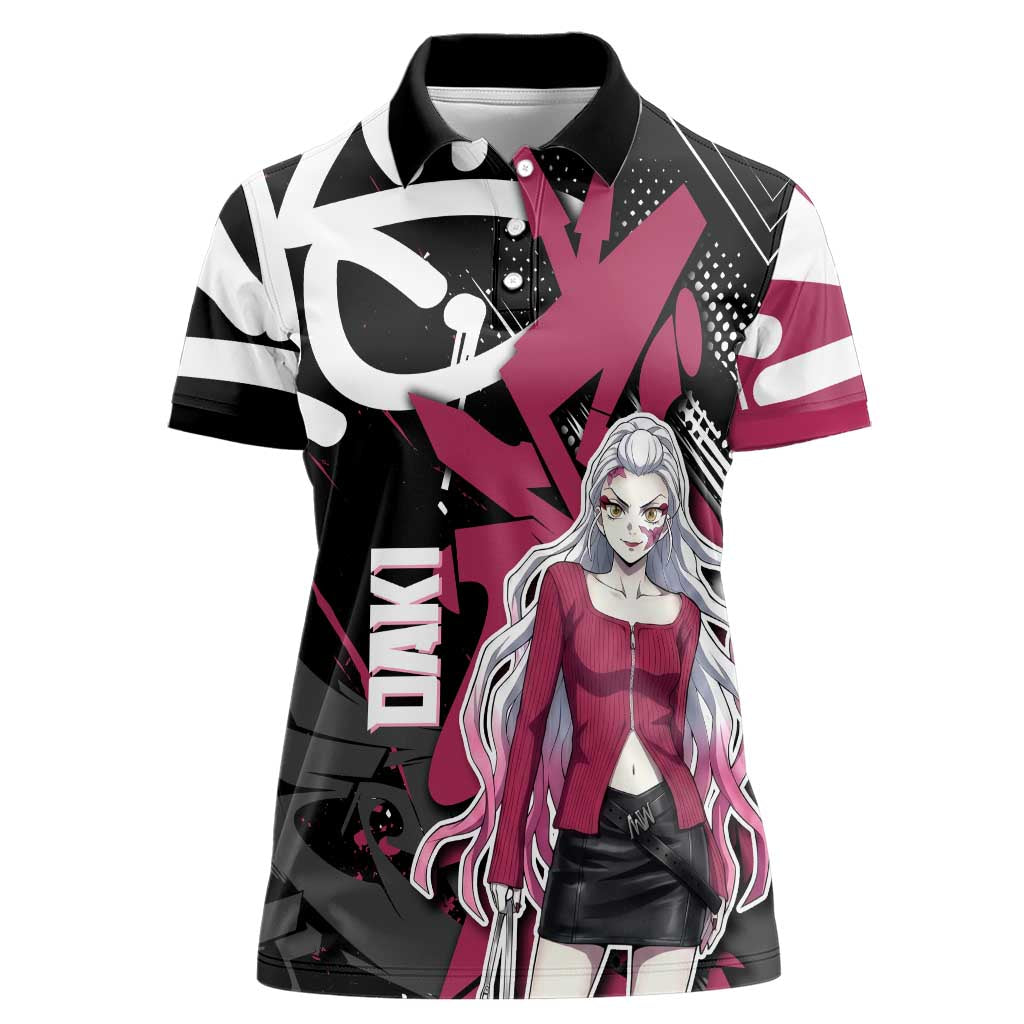 Daki Demon Slayer Women Polo Shirt Pink Graffiti Anime Aesthetic