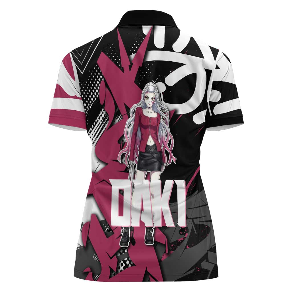 Daki Demon Slayer Women Polo Shirt Pink Graffiti Anime Aesthetic