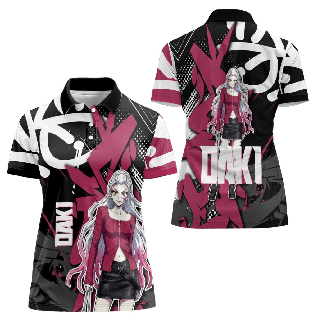 Daki Demon Slayer Women Polo Shirt Pink Graffiti Anime Aesthetic